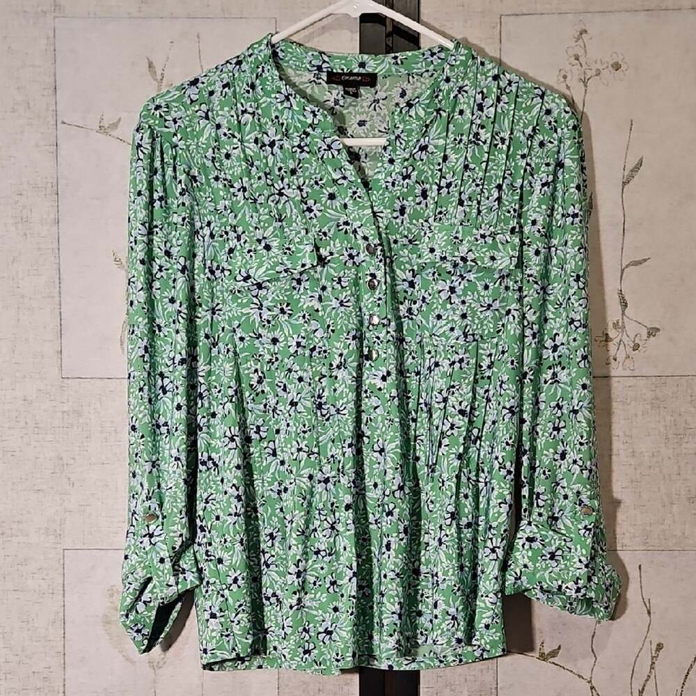 Cocomo Green Puff Sleeve Blouse with Mandarin Collar